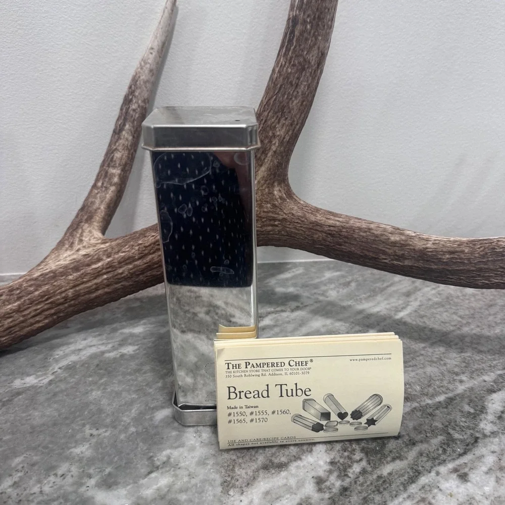 The Pampered Chef Square Bread Tube 1555 Stainless Steel Baking Mold with Box